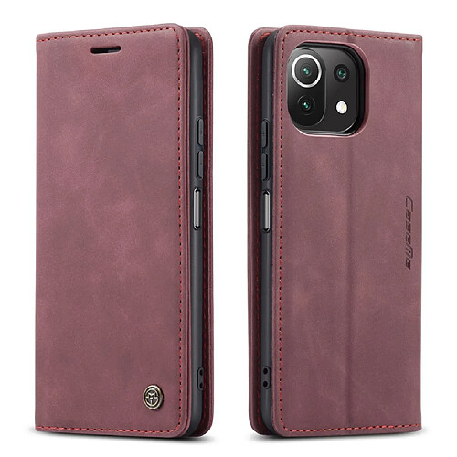 Caseme Etui en PU Conception simple d'aspiration automatique rouge pour votre Xiaomi Mi 11 Lite 4G/5G