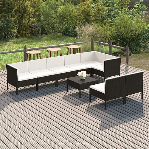 vidaXL Salon de jardin 9 pcs avec coussins Résine tressée Noir