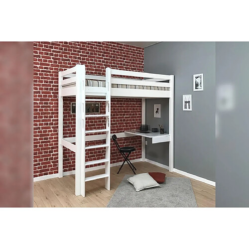 DECOPIN lit mezzanine pour petits espaces avec bureau 90 aneto - blanc uni