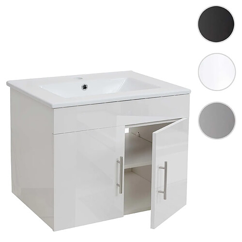 Mendler Lavabo + meuble sous évier HWC-D16, meuble sous vasque, poli miroir 60cm ~ blanc