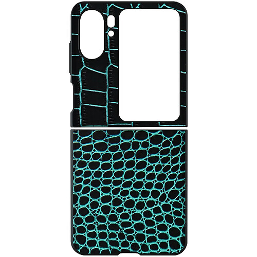 Avizar Coque Cuir pour Oppo Find N2 Flip Effet Croco Bords Surélevés Bleu Turquoise