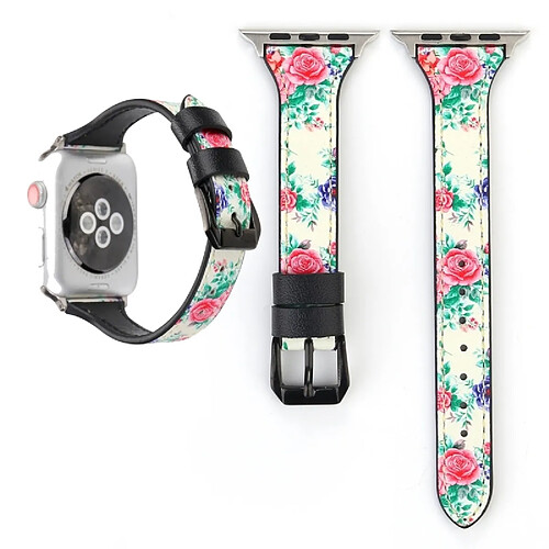 Wewoo Lettre T Forme Simple Floral Bracelet de montre en cuir véritable avec boucle en acier inoxydable pour Apple Watch séries 3 et 2 et 1 38mm (Jaune)