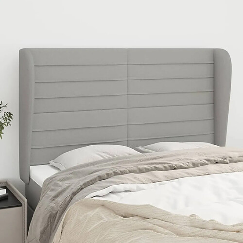 Maison Chic Tête de lit scandinave avec oreilles,meuble de chambre Gris clair 147x23x118/128 cm Tissu -MN85559