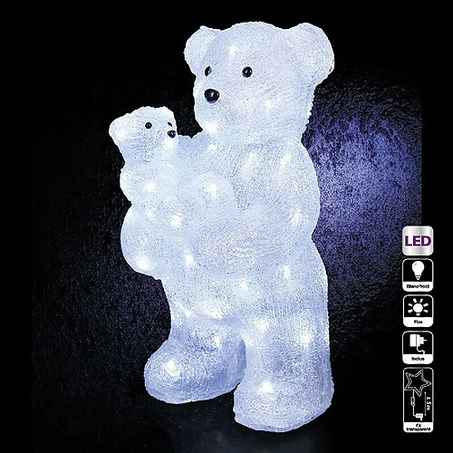 Maman + bébé ours lumineux 56 LED - Blanc froid