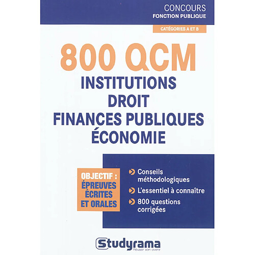 800 QCM : institutions, droit, finances publiques, économie : catégories A et B · Occasion