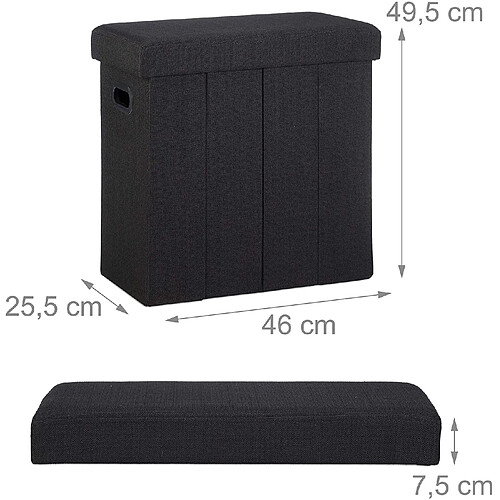 Helloshop26 Tabouret banc banquette pouf de rangement pliable pliant 50 litres noir 13_0002776_2