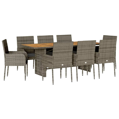 Maison Chic Ensemble à manger d'extérieur 9 pcs avec coussins,Salon de jardin gris résine tressée -GKD237703