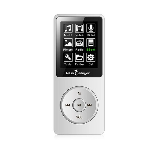 Universal Lecteur MP3 de 16 Go avec casque, haut-parleur de livre électronique, lecteur de musique DAP avec enregistrement d'écran, lecteur MP3 HiFi, lecteur MP3 audio et lecteur FM radio (blanc)