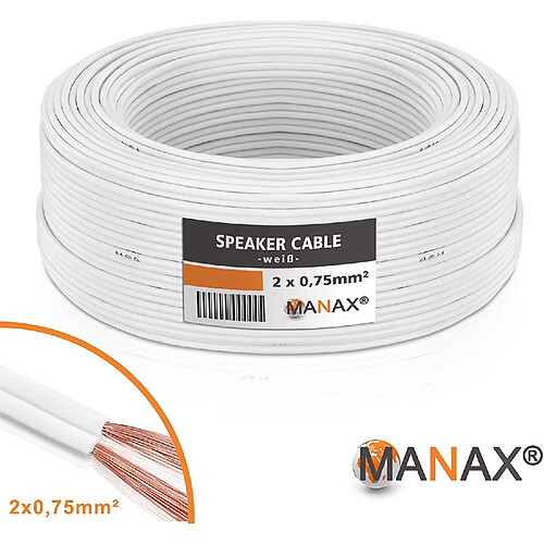 MANAX SC2075 Cble d'enceinte 2x0.75 mm² CCA (Cble d'enceinte/Cble Audio), 2x0, 75mm², 25, 0m, Blanc