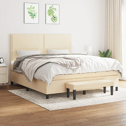 vidaXL Sommier à lattes de lit avec matelas Crème 180x200 cm Tissu