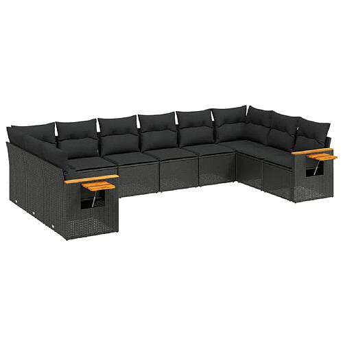 Maison Chic Salon de jardin 10 pcs avec coussins | Ensemble de Table et chaises | Mobilier d'Extérieur noir résine tressée -GKD64824