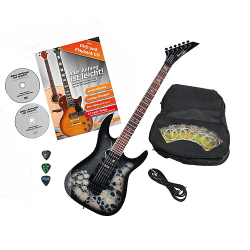 Rocktile Pro JK150F-BSK Guitare électrique Skull avec accessoires