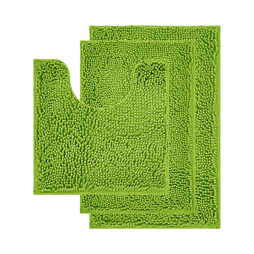 LUUCOZK Tapis de bain antidérapants, absorbants, à séchage rapide, base TPR vert citron-Ensemble 3 pièces 40x60+50x80+type U50x50CM