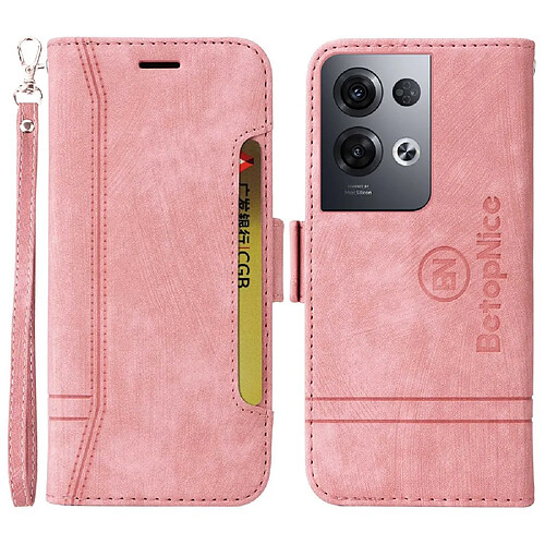 Etui en PU + TPU BETOPNICE motif de lignes de piqûres avec support et sangle pour votre Oppo Reno8 Pro 5G (Global Version)/Reno8 Pro + 5G - rose