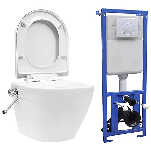 vidaXL Toilette murale sans rebord et réservoir caché Céramique Blanc