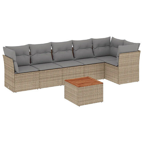 Maison Chic Ensemble à manger d'extérieur 7 pcs avec coussins,Salon de jardin,Mobilier de jardin mélange beige résine tressée -GKD160893