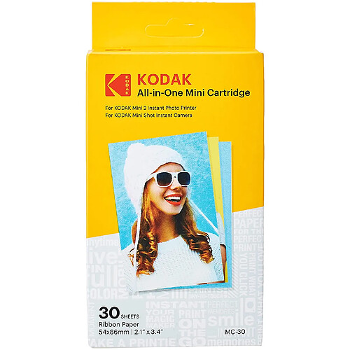 KODAK ICRG230 - Cartouche et papiers 30 photos format 5,3 x 8,6 cm (Compatible KODAK Mini Shot C210, KODAK Mini Shot C210R, KODAK Imprimante P210)- RECONDITIONNE - Blanc