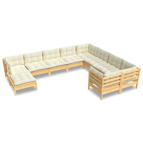 Maison Chic Salon de jardin 10 pcs avec coussins | Ensemble de Table et chaises | Mobilier d'Extérieur crème Bois de pin -GKD26897