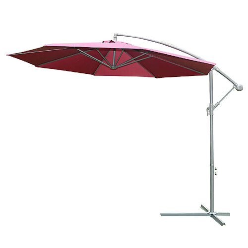 Outsunny Parasol déporté octogonal à manivelle diamètre 3 m rouge