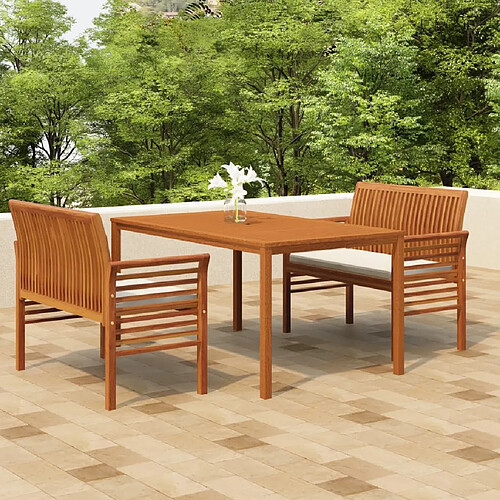 Ensemble salle à manger de jardin 3 pcs,Table et chaise à dîner d'extérieur Acacia solide -MN23935