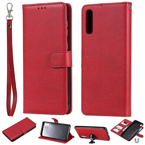 Wewoo Housse Coque Pour Galaxy A70 Étui de protection à rabat horizontal de couleur unie avec support et fentes cartes et portefeuille et cadre photo et lanière rouge