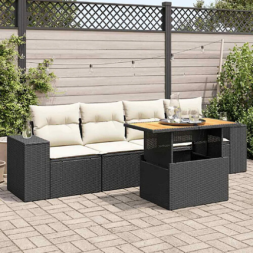 vidaXL Salon de jardin 5 pcs avec coussins noir résine tressée