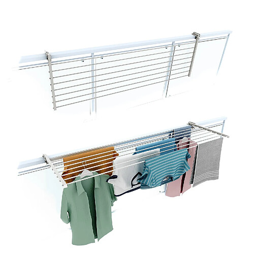 Foxydry Duo 162, Etendoir à linge pliant pour balustrades, extérieurs et balcons, Largeur 162 cm Blanc