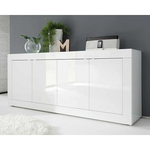 Dansmamaison Buffet moderne 4 portes en bois Blanc laqué brillant - MILAN