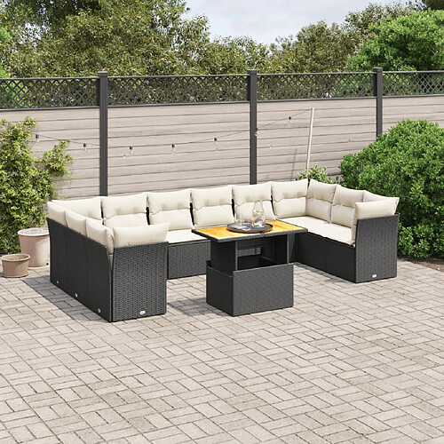 vidaXL Salon de jardin 11 pcs avec coussins noir résine tressée