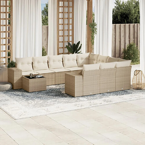 vidaXL Salon de jardin 11 pcs avec coussins beige résine tressée