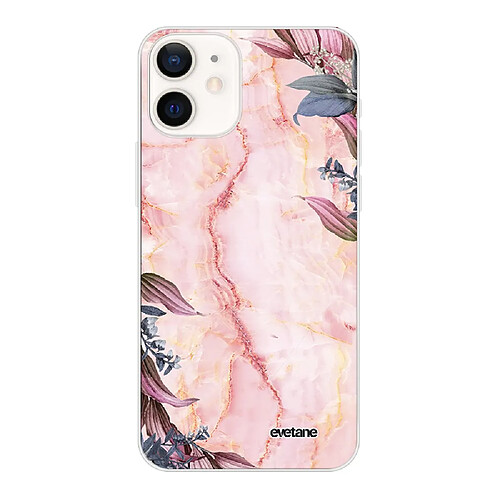 Coque iPhone 12 mini souple transparente Marbre Fleurs Motif Ecriture Tendance Evetane