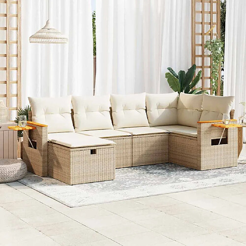 vidaXL Salon de jardin avec coussins 6 pcs beige résine tressée