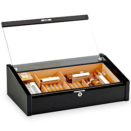 Cave à Cigare Luxe Adorini VEGA NOIRE Bois de Cèdre - 100 Cigares - hygromètre - humidificateur- Haute Qualité -Garantie à Vie