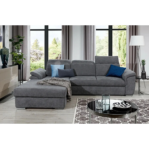 VENESETTI - Canapé d'angle convertible en tissu Luxe gris foncé, 5 places, angle gauche (vu de face) , TRESOR