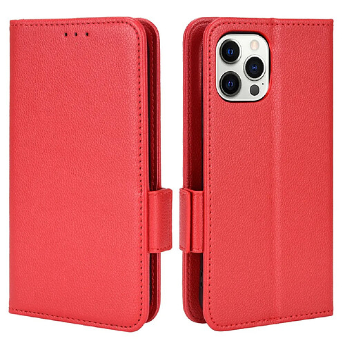 Etui en PU texture litchi, fermoir magnétique rouge pour votre iPhone 12/12 Pro 6.1 pouces