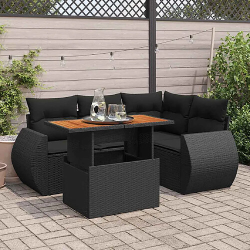 vidaXL Salon de jardin 5 pcs avec coussins noir résine tressée