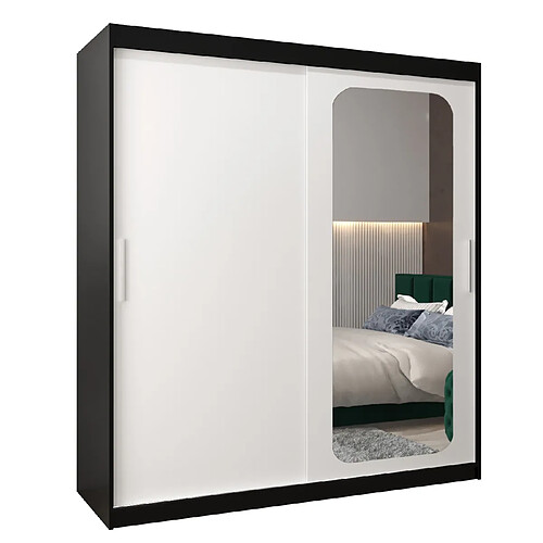 Abiks Meble Armoire PROMO T2 À Portes Coulissantes 200/180/62 2 Portes (Noir/Blanc)