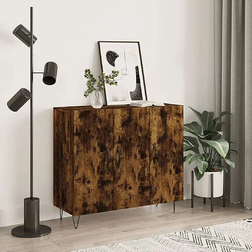 vidaXL Buffet chêne fumé 90x34x80 cm bois d'ingénierie