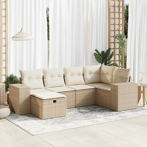 vidaXL Salon de jardin avec coussins 6 pcs beige résine tressée