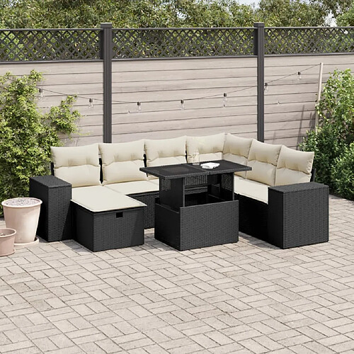 vidaXL Salon de jardin 8 pcs avec coussins noir résine tressée