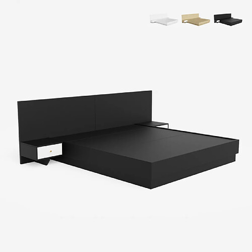 Llb Lit Double 160x190cm Relevable 2 Tables De Chevet Design Moderne Schwaz, Couleur: Noir