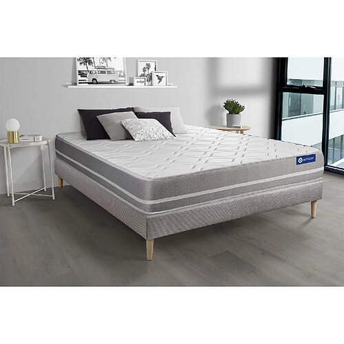 ACTISOM Ensemble matelas Latex + mémoire de forme ACTILATEX TOUCH 140x190 3zones de confort + sommier KIT gris