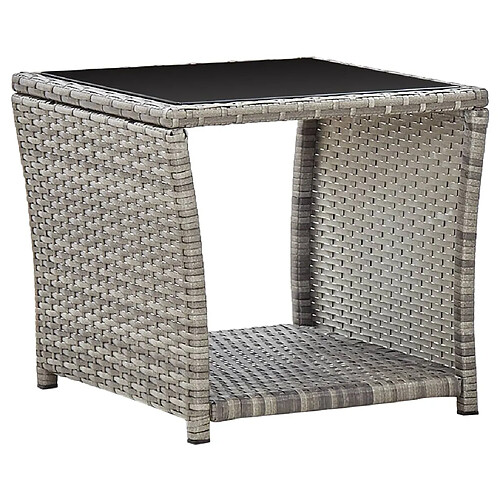 vidaXL Table basse Gris 45x45x40 cm Résine tressée et verre