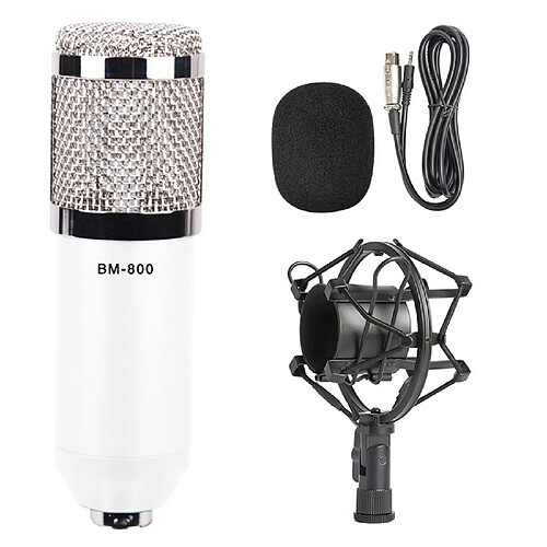 Wewoo Microphone à condensateur filaire de 3,5 mm pour studio d'enregistrement avec amortisseur de chocs, compatible PC / Mac diffusion en direct, KTV, etc. blanc