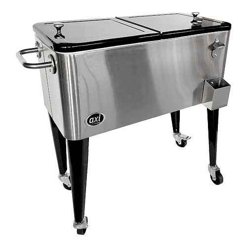 AXI Retro Cooler Inox | Réfrigérateur de boissons mobile pour l'extérieur / le jardin | Glacière 76 litre