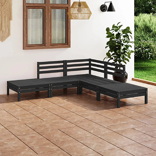 vidaXL Salon de jardin 5 pcs Bois de pin massif Noir