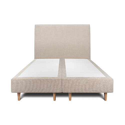 Sommeil de plomb Lit 160x200cm avec tête de lit tapissier tissu et double sommier tapissier beige brun - Hauteur totale : 35cm