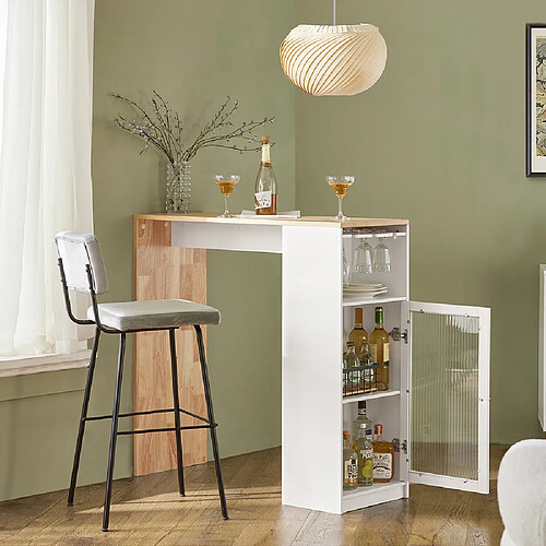 SoBuy FWT99-WN Table de Bar, Table Haute de Bar, Table de Cuisine, Table à Manger, Table Bistro, Mange-Debout avec 1 Porte et Porte-Verre