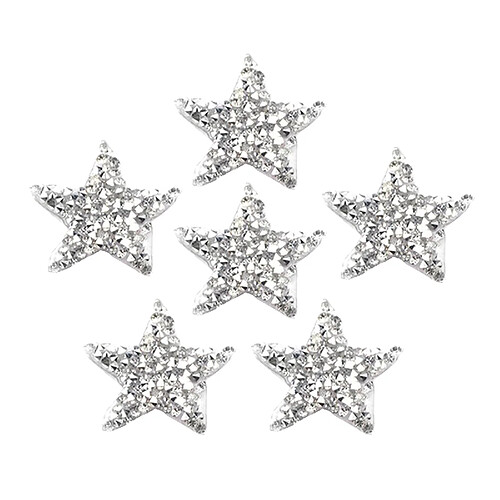 6 Pièces Strass étoiles Patchs Fer Sur Coudre Sur Patch Appliques Argent