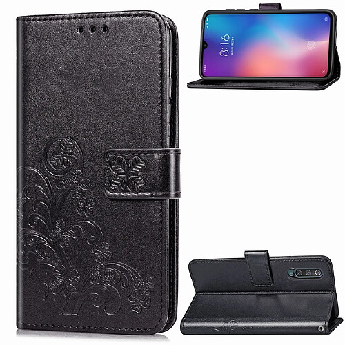 Wewoo Housse Coque Étui en cuir à Motif fleurs repiquées Lucky Clover pour Xiaomi Mi 9avec support et logements cartesportefeuille et dragonne Noir